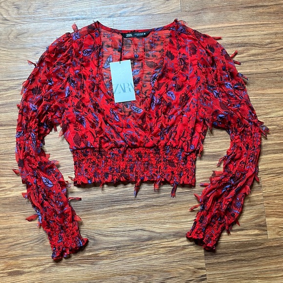 Zara Tops - ZARA Cropped Blouse with Fringe